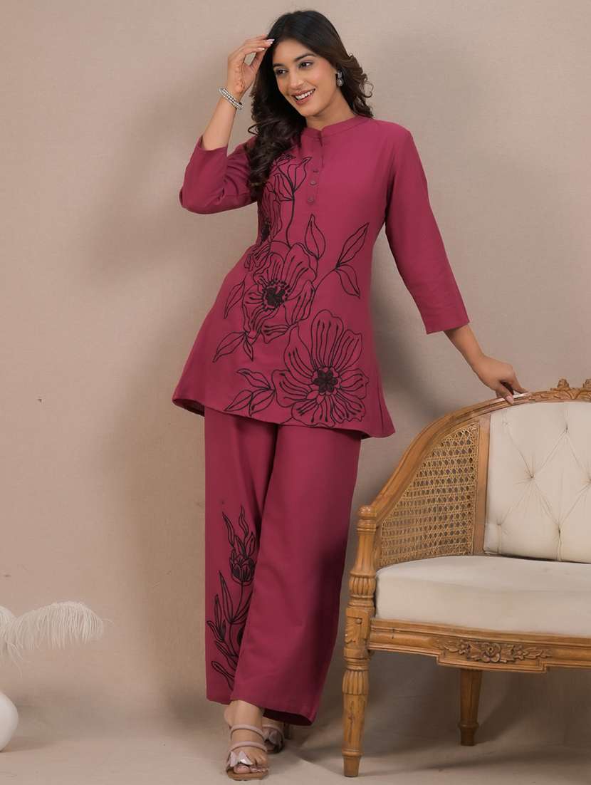 pink cotton blend coord set - 22058669 -  Standard Image - 1