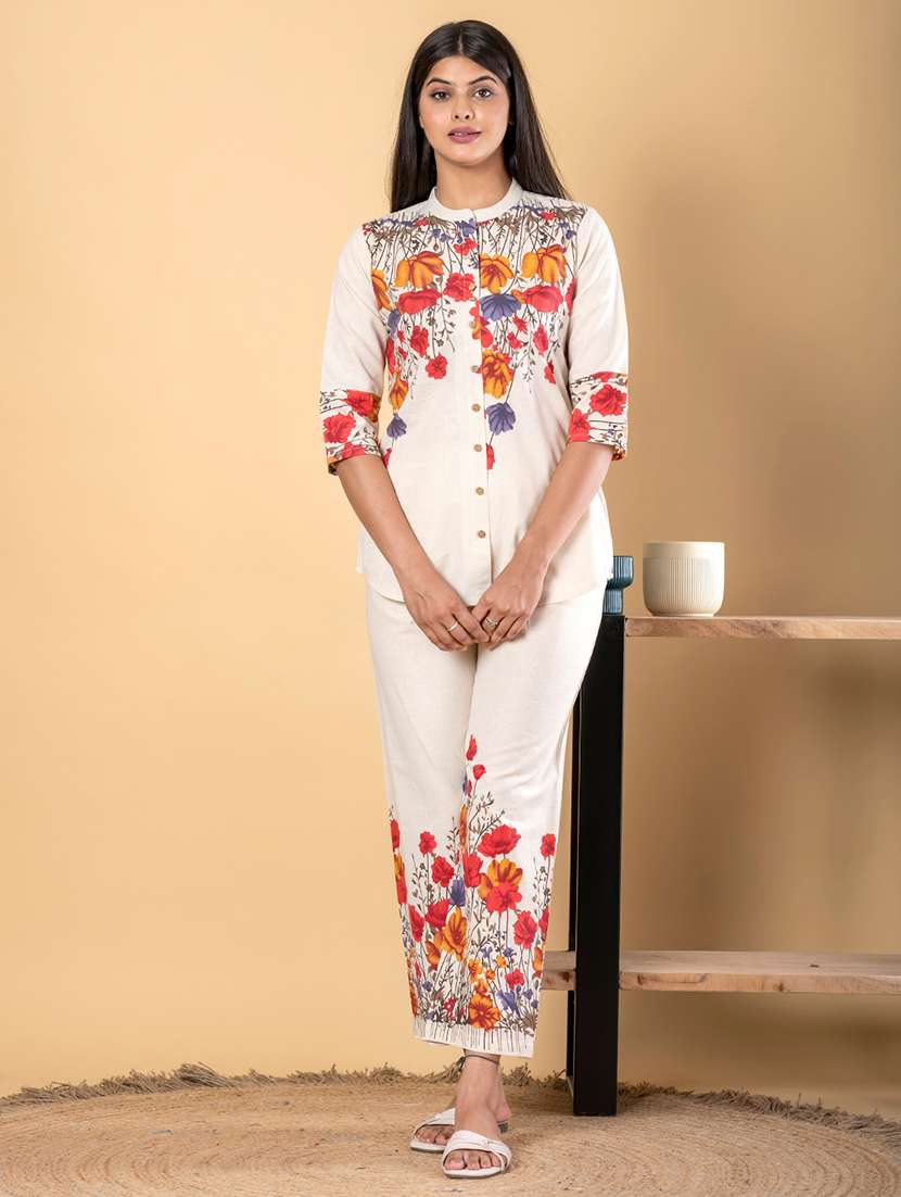 women three quarter sleeve regular fit ethnic co-ord set
