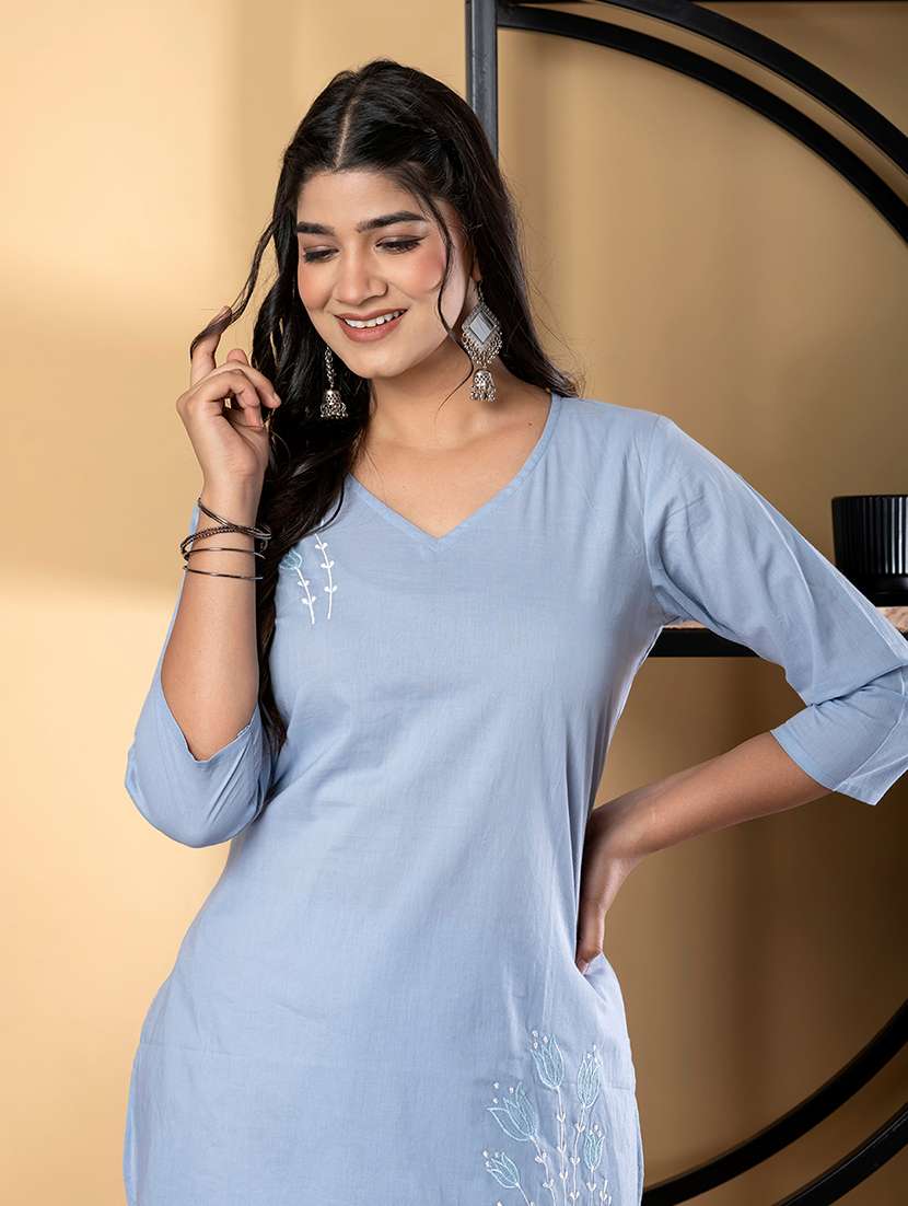 women three quarter sleeve regular fit ethnic co-ord set - 22058687 - Standard Image - 1