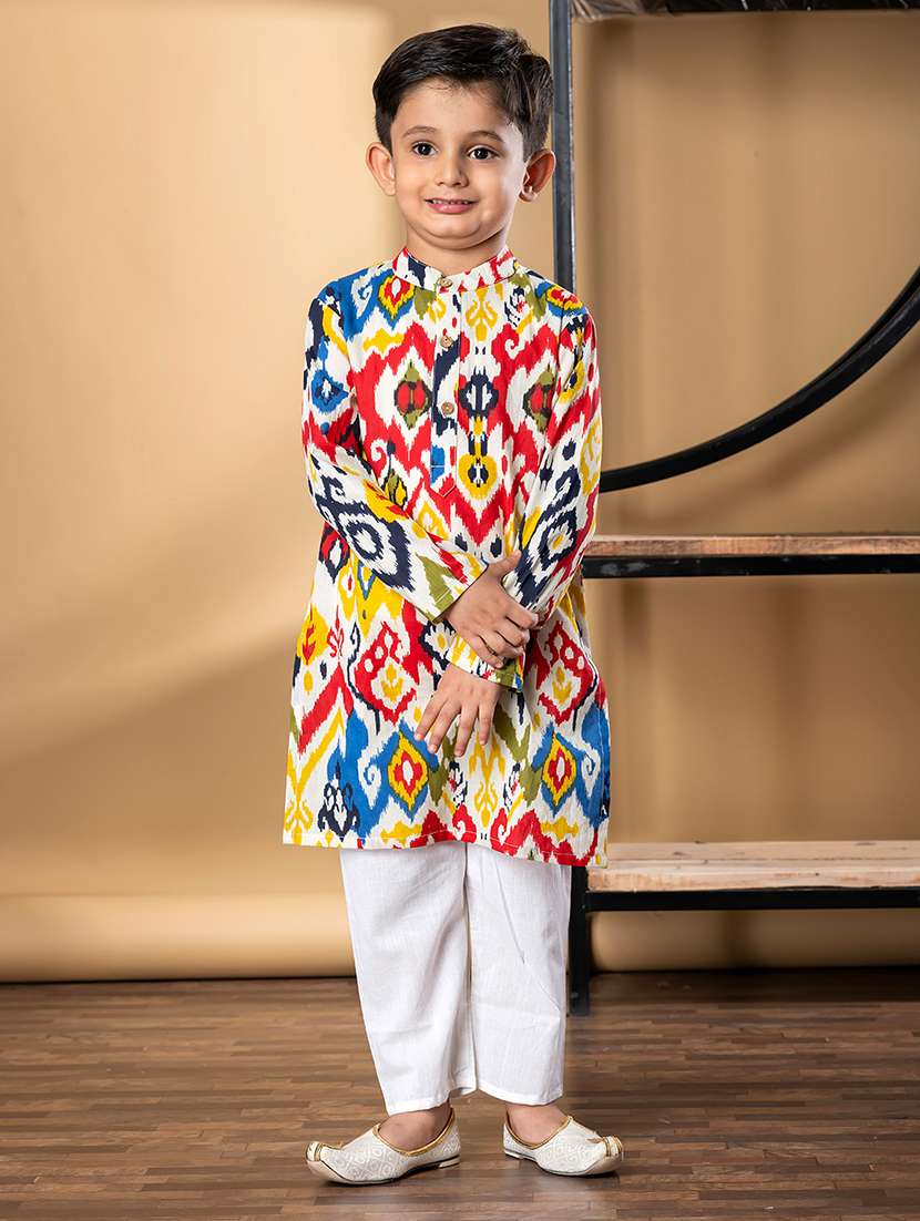 boys printed mandarin collar kurta pyjama set - 22058699 - Standard Image - 1