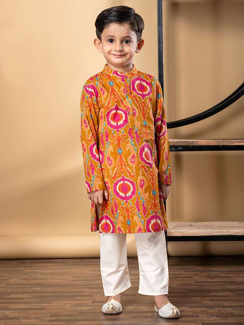 boys printed mandarin collar kurta pyjama set - 22058702 - Standard Image - 1