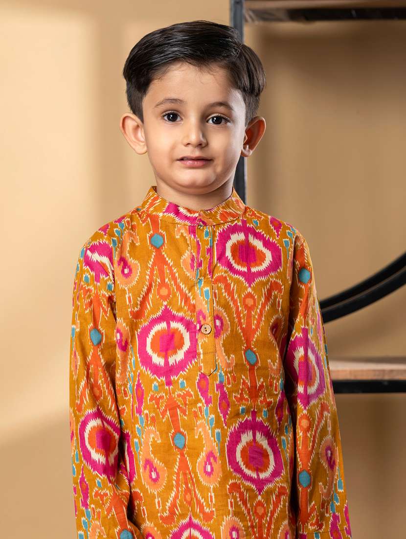 boys printed mandarin collar kurta pyjama set - 22058702 - Standard Image - 4