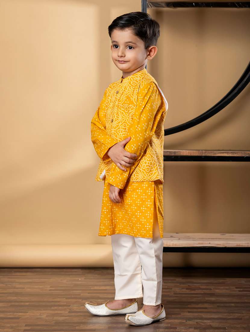 boys printed mandarin collar kurta pyjama set with nehru jacket - 22058706 - Standard Image - 1