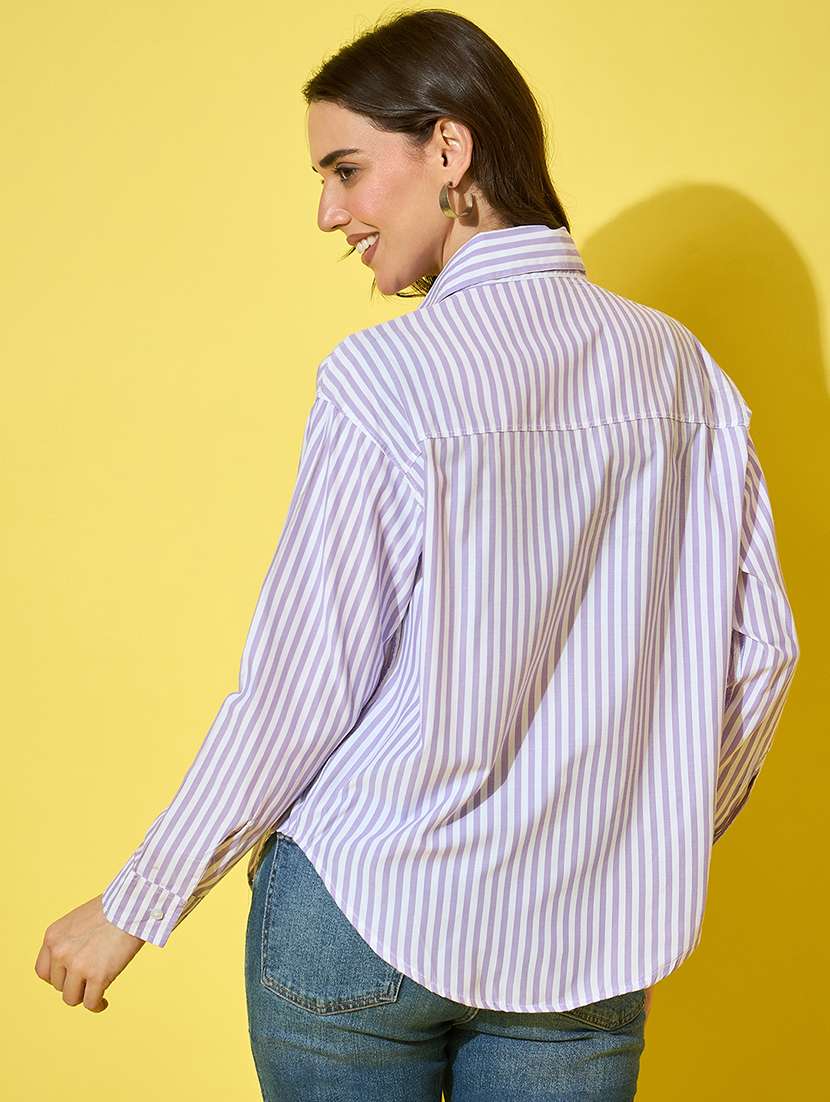 women striped collred long sleeve shirt - 22058711 - Standard Image - 4