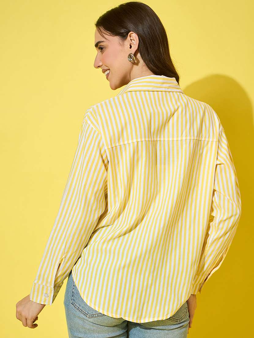 women striped collred long sleeve shirt - 22058712 - Standard Image - 4