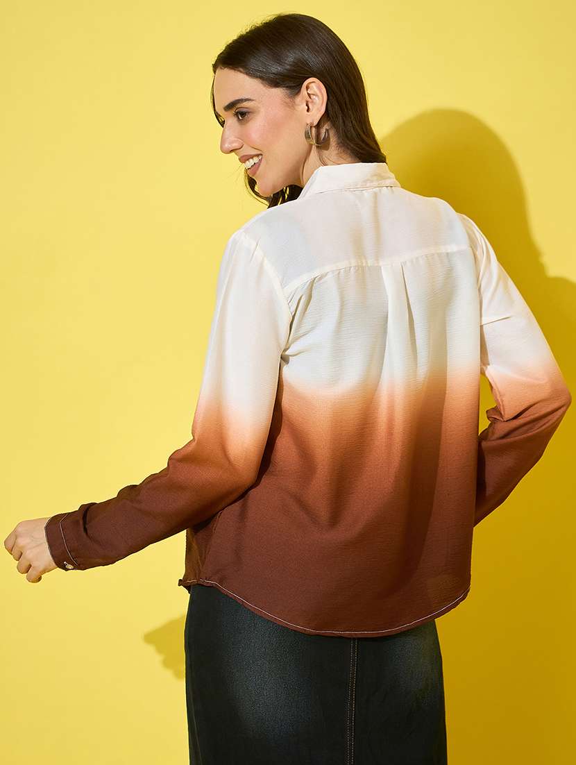 women ombre print collared long sleeve shirt - 22058715 - Standard Image - 4