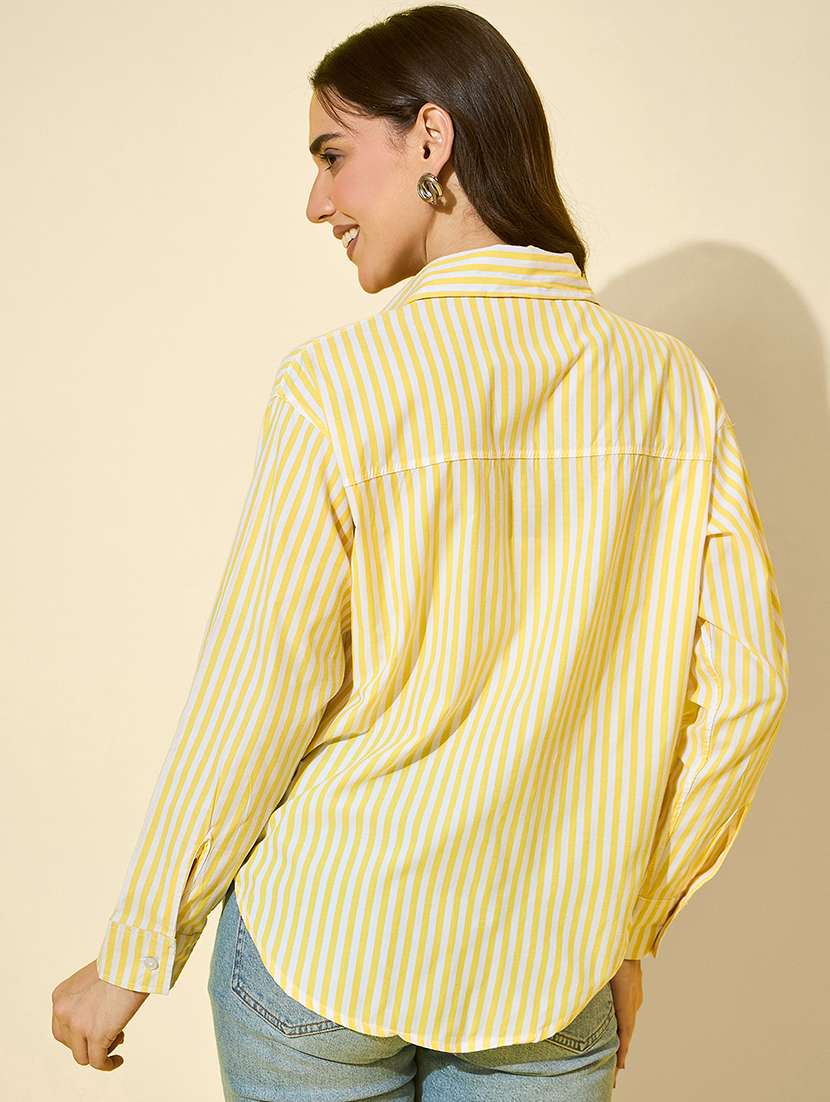 women striped collared long sleeve shirt - 22058726 - Standard Image - 4