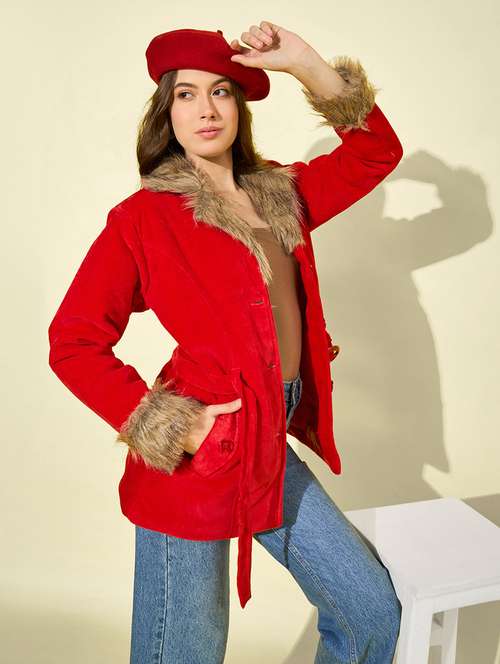 red velvet fur jacket winter wear jacket - 22058744 - Standard Image - 0
