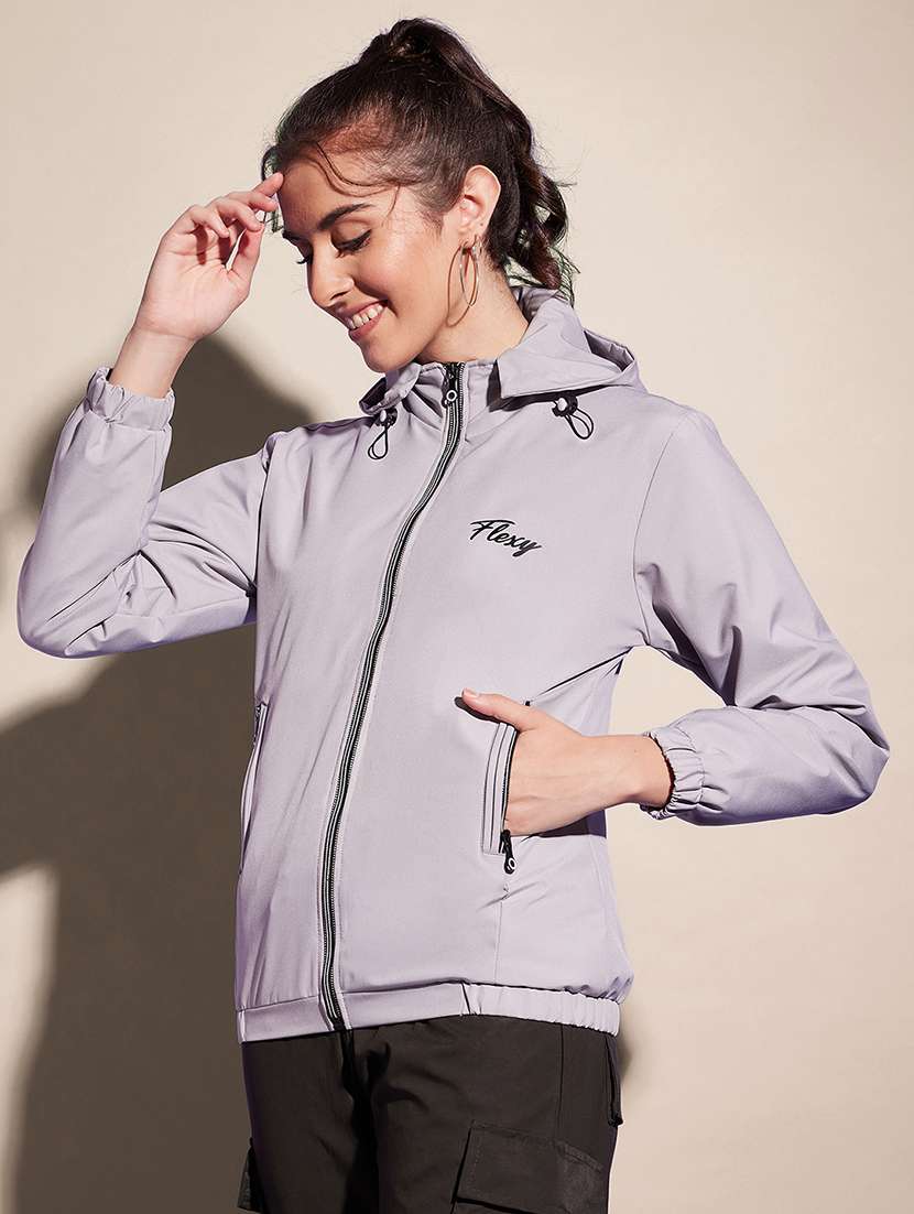 women solid long sleeve hooded windcheater jacket - 22058748 - Standard Image - 1