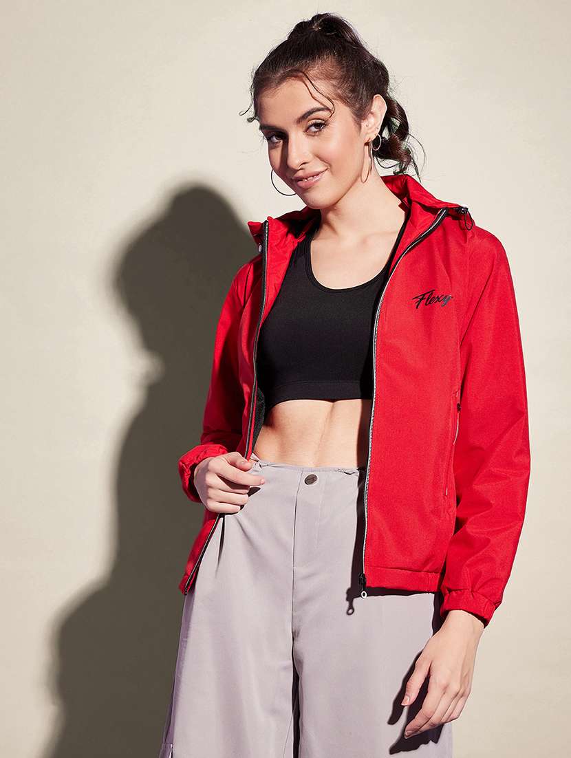 women solid long sleeve hooded windcheater jacket - 22058749 - Standard Image - 1