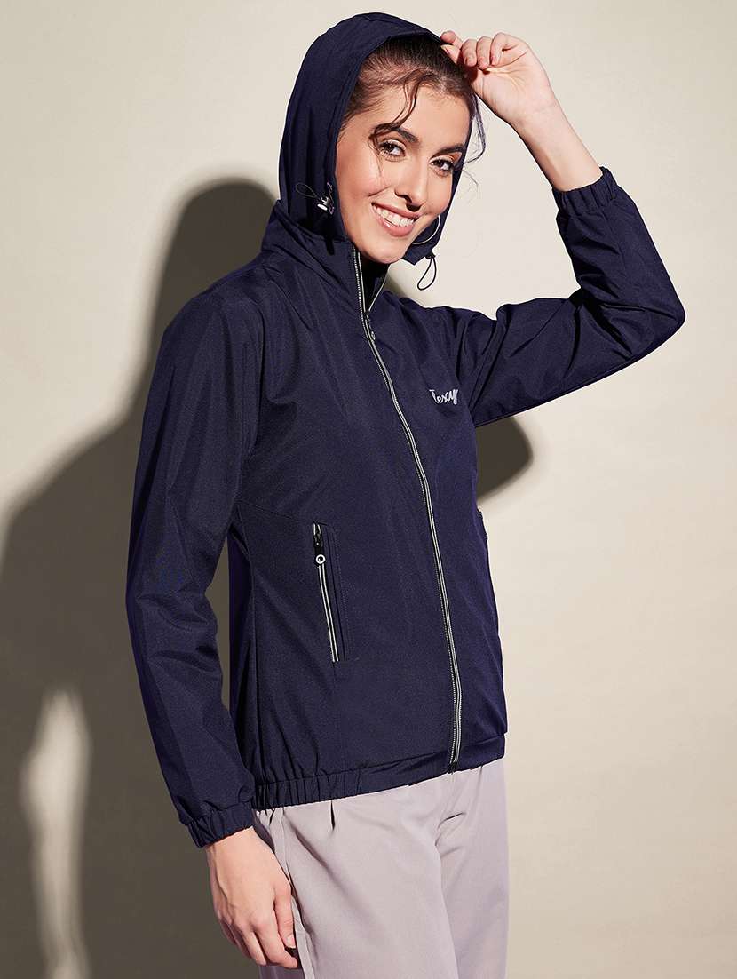 women solid long sleeve hooded windcheater jacket - 22058751 - Standard Image - 1