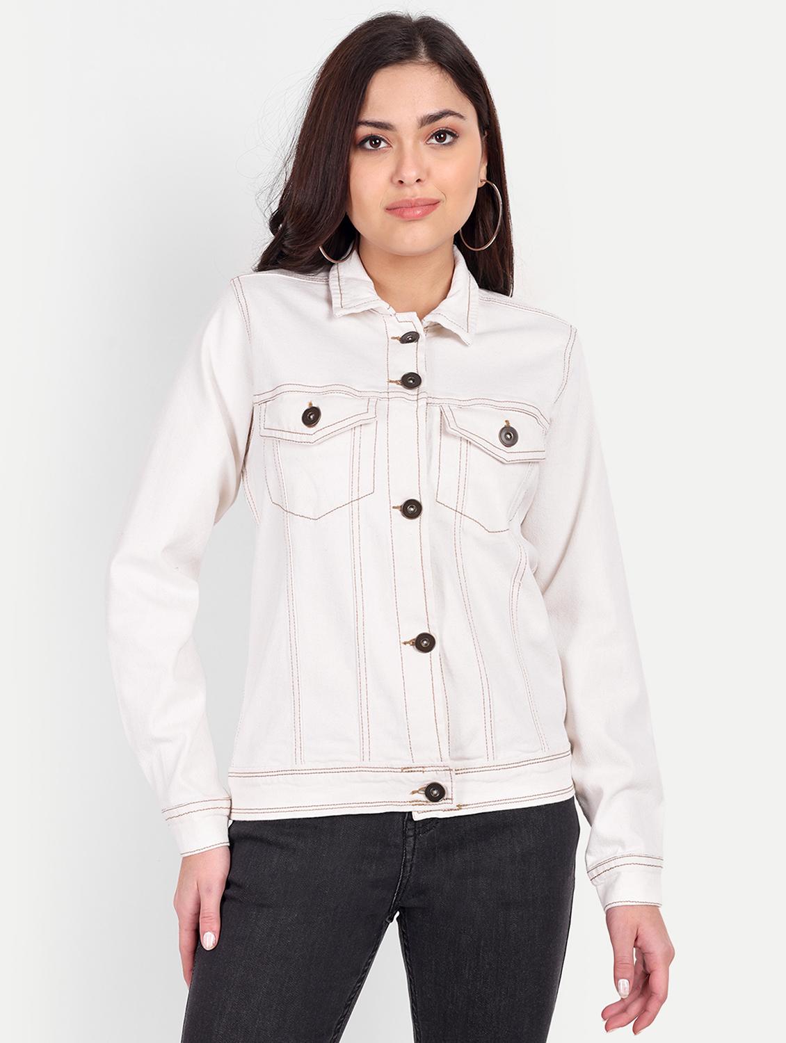 women solid collared long sleeve denim jacket - 22058753 - Zoom Image - 0
