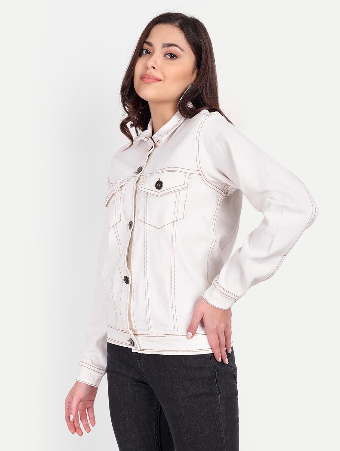 women solid collared long sleeve denim jacket - 22058753 - Standard Image - 1