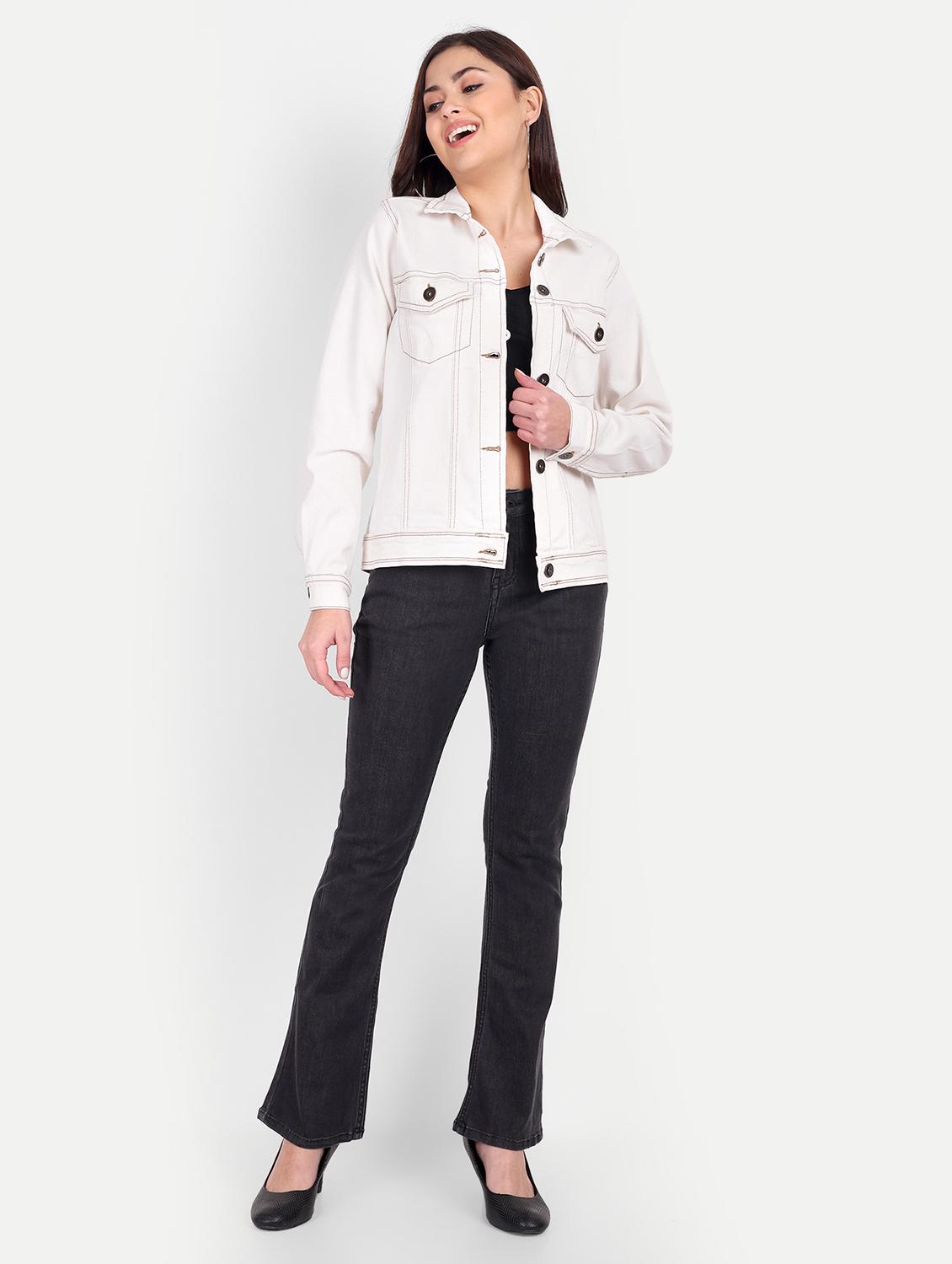 women solid collared long sleeve denim jacket - 22058753 - Standard Image - 4