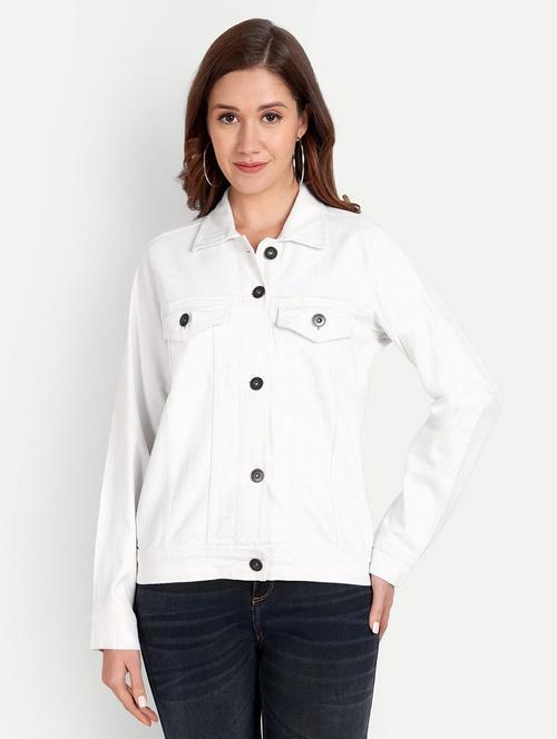 women solid collared long sleeve denim jacket - 22058754 -  Standard Image - 0