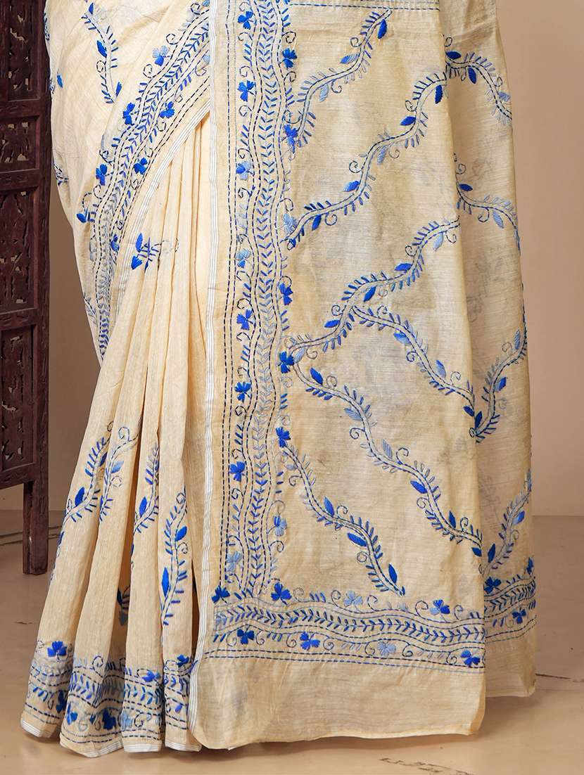 women solid with work handloom saree with blouse - 22058778 -  Standard Image - 1