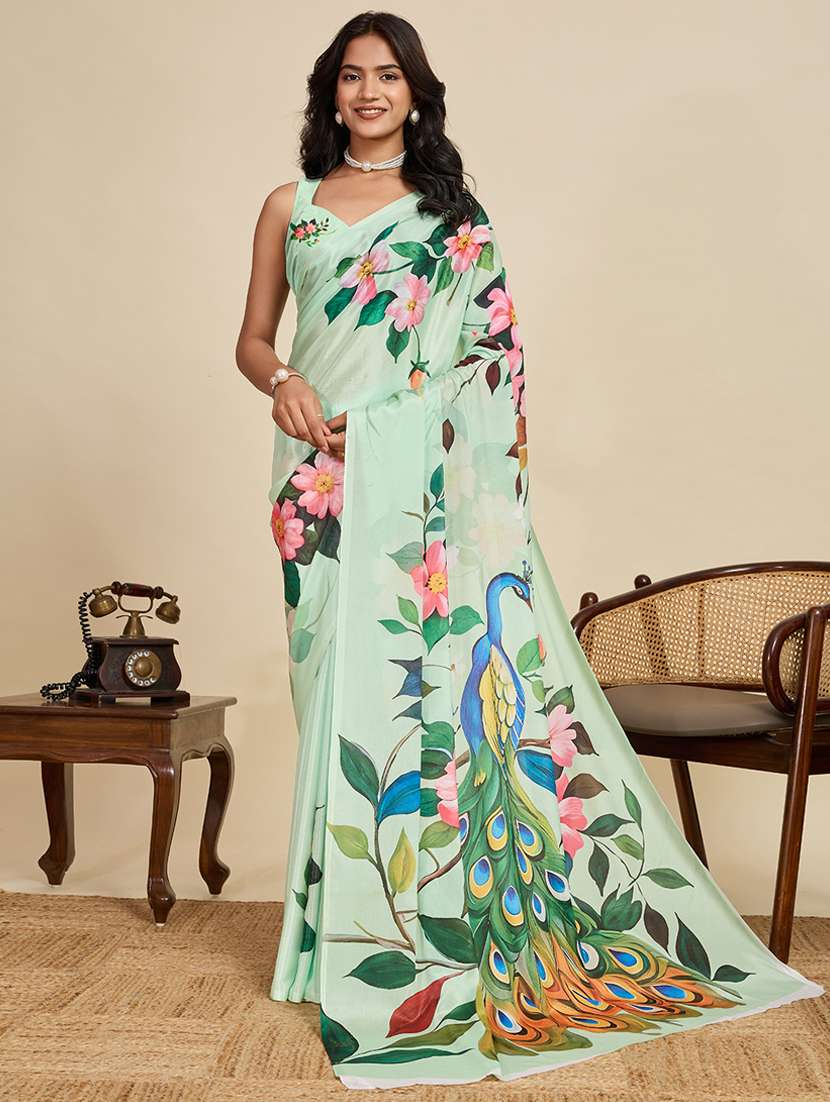 women floral printed saree with blouse