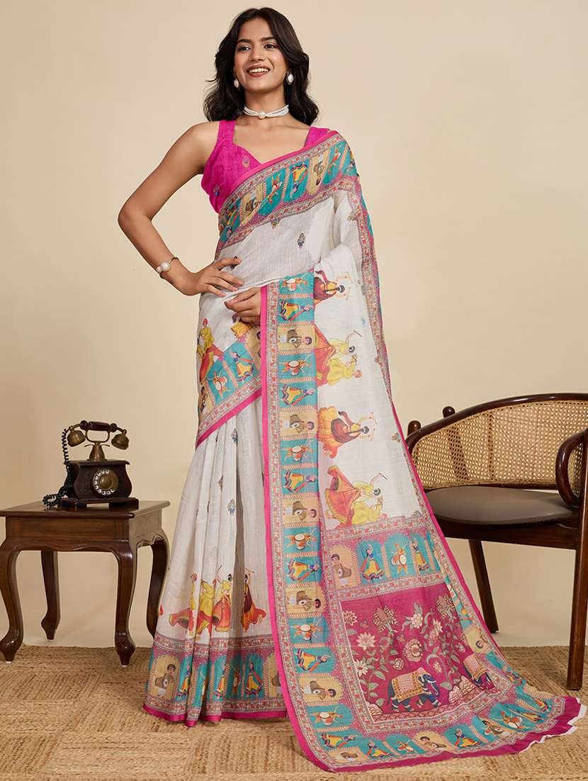 women printed casual wear saree with blouse