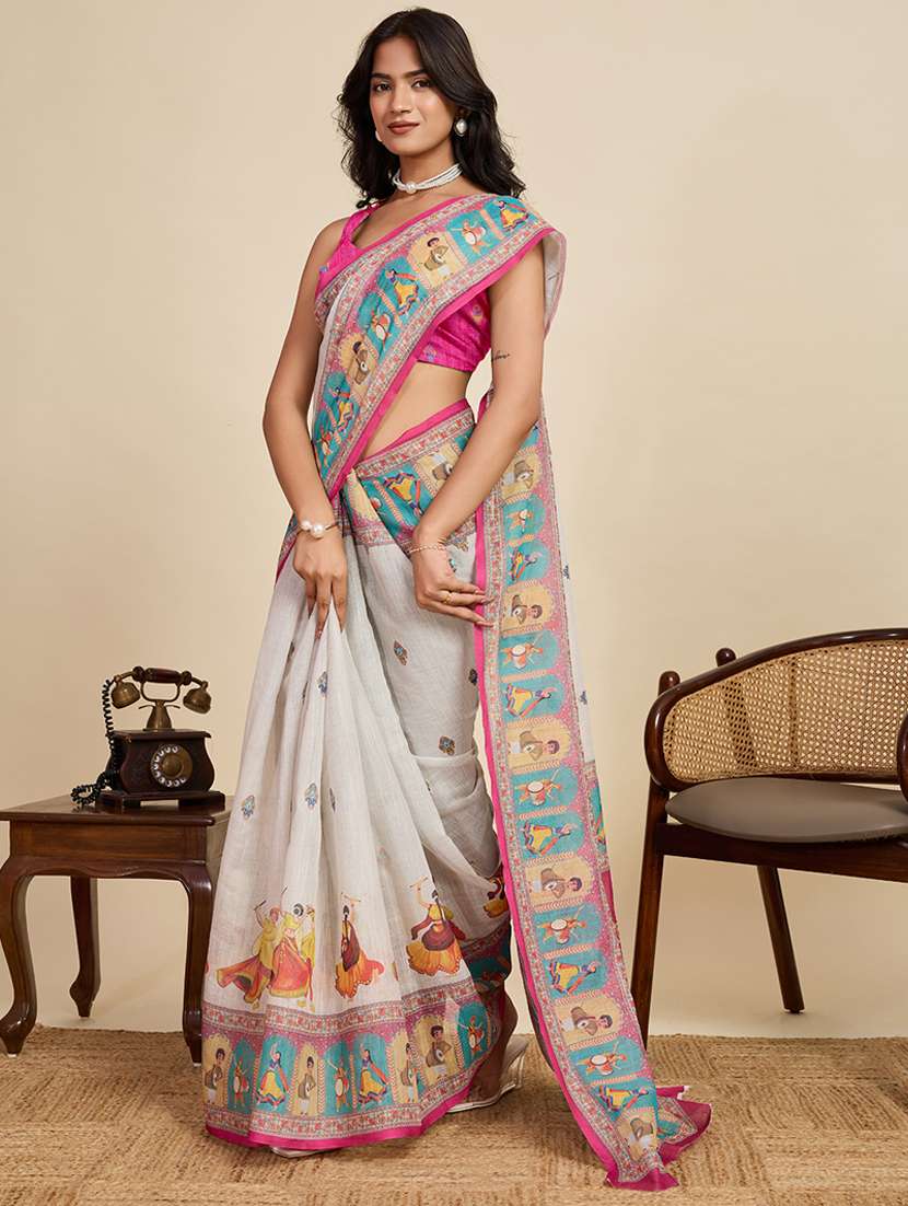 women printed casual wear saree with blouse - 22058786 - Standard Image - 1