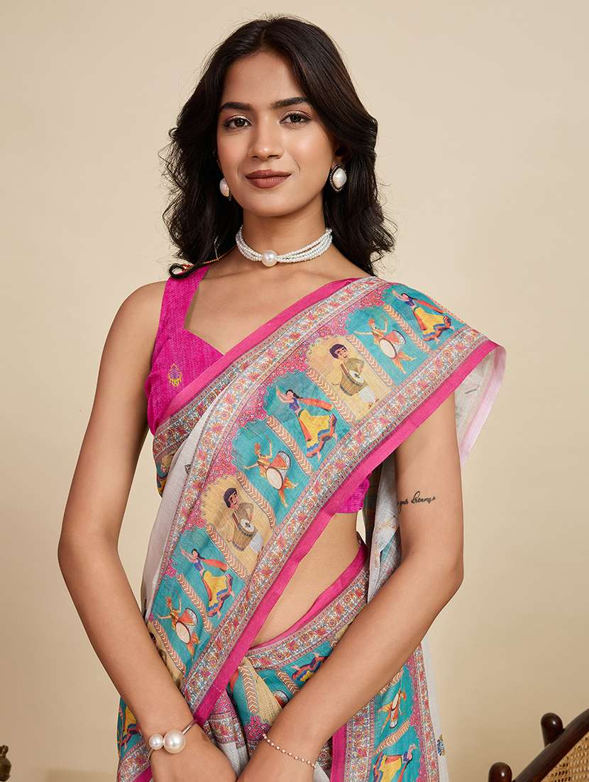 women printed casual wear saree with blouse - 22058786 - Standard Image - 4