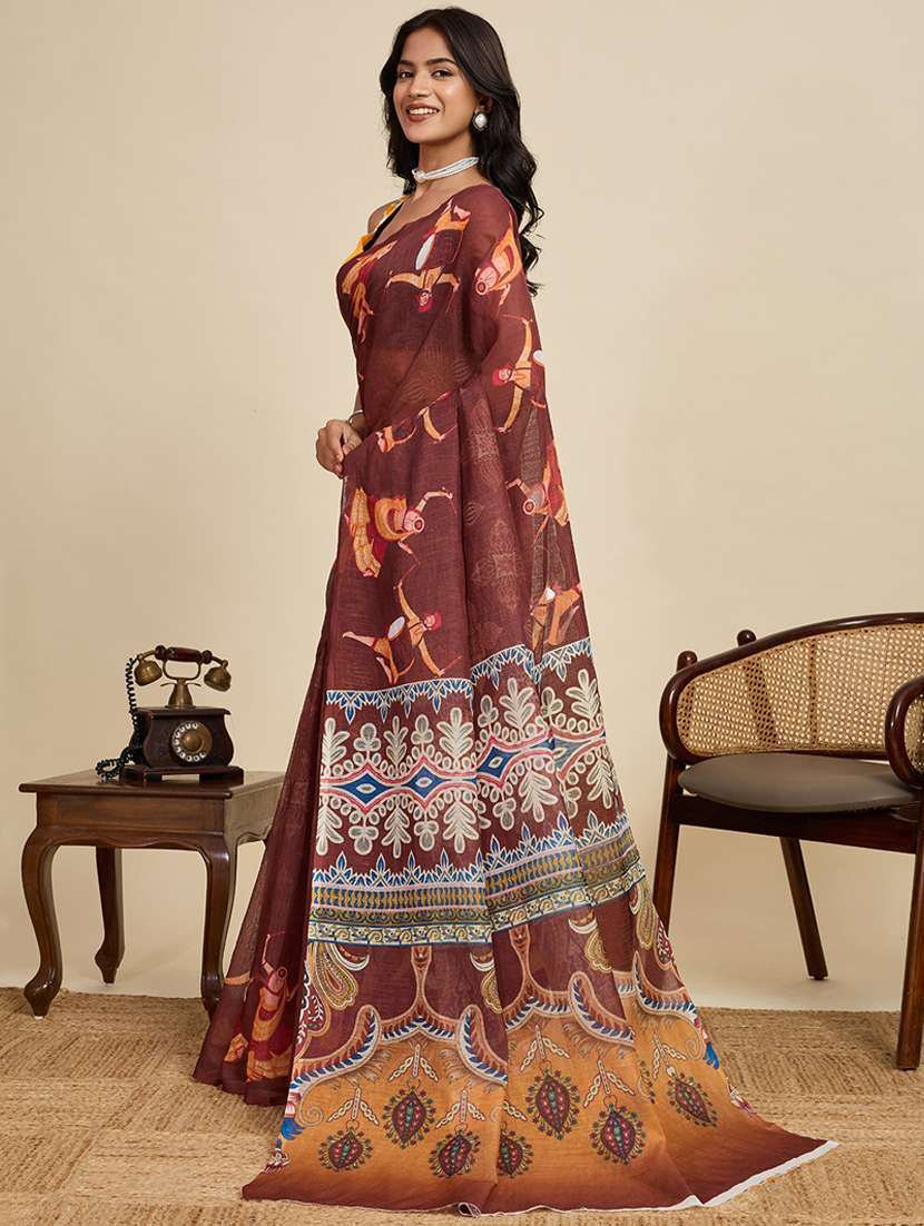 women printed casual wear saree with blouse - 22058789 -  Standard Image - 1