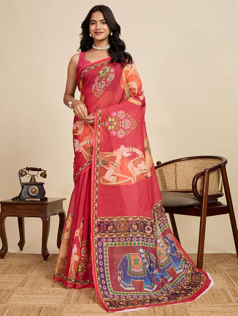 women printed casual wear saree with blouse