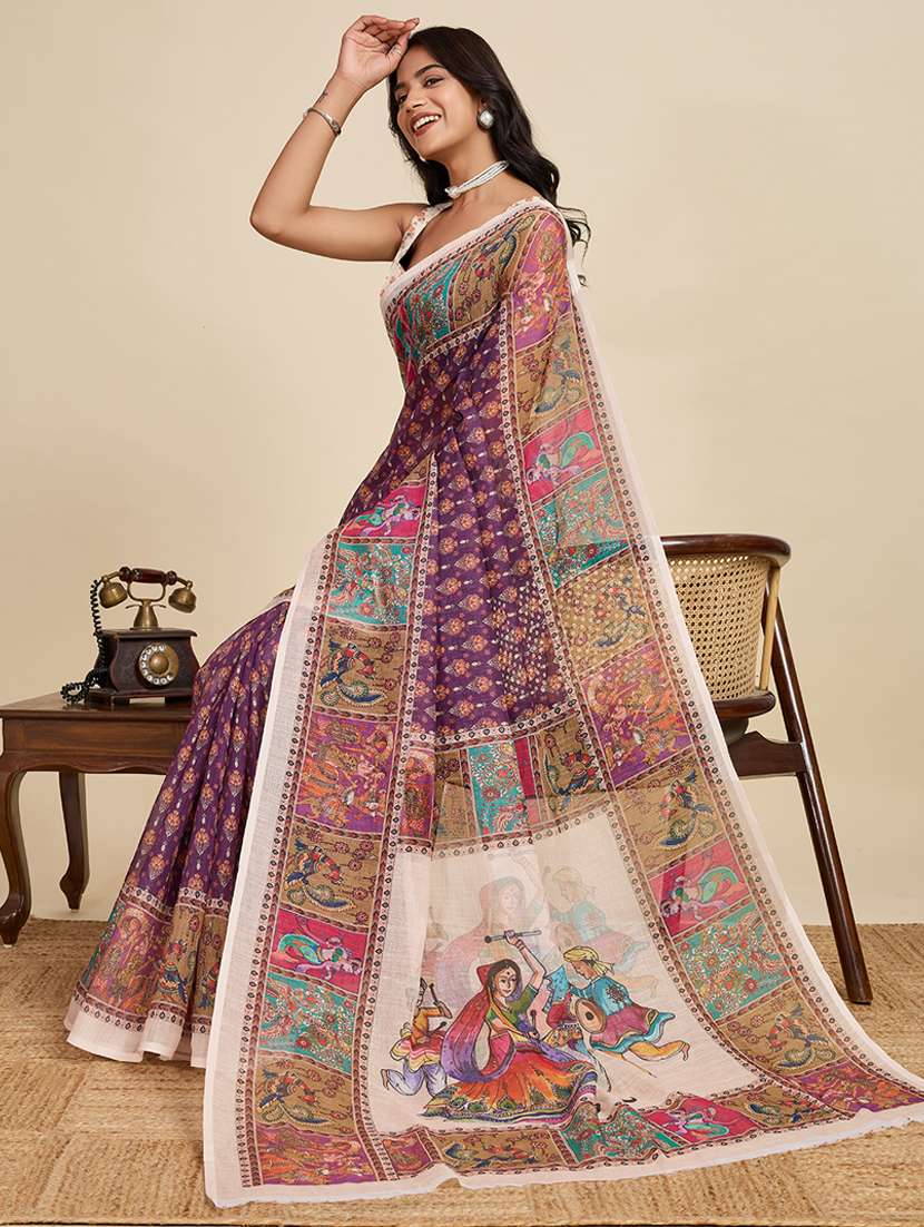 women printed casual wear saree with blouse - 22058795 -  Standard Image - 1