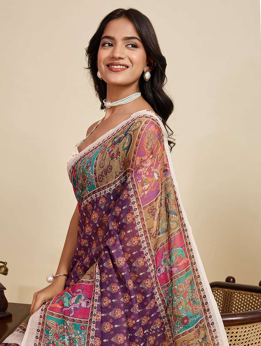 women printed casual wear saree with blouse - 22058795 -  Standard Image - 4