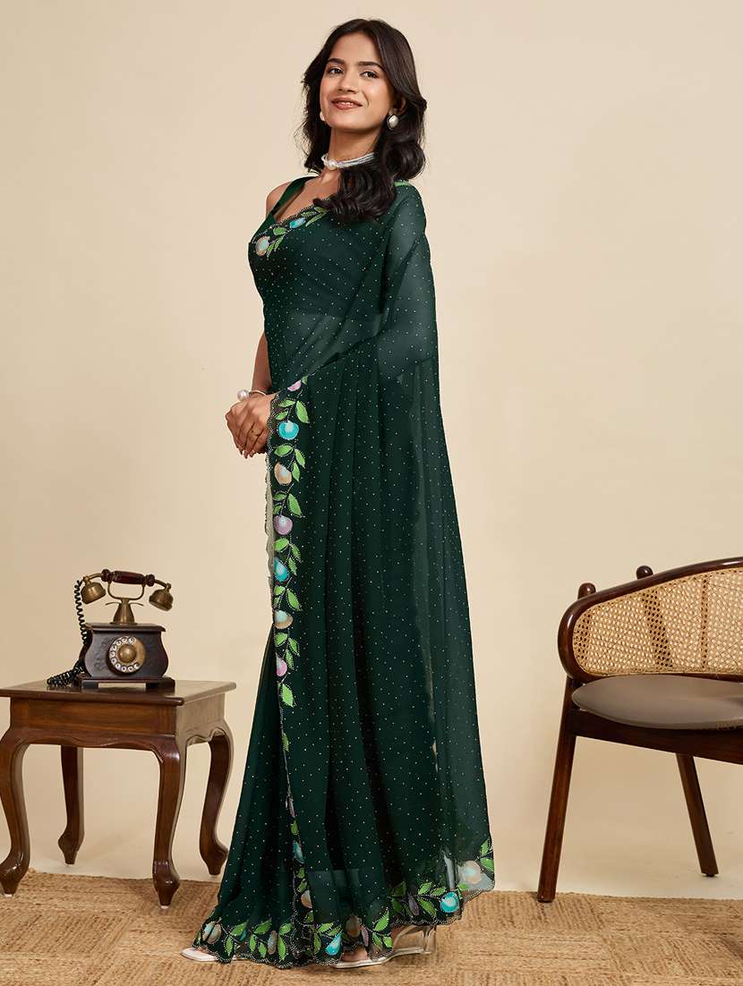women solid with work embellished saree with blouse - 22058810 -  Standard Image - 1