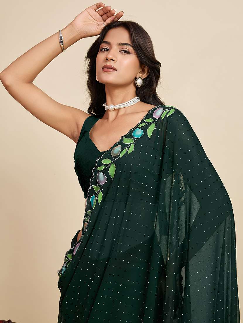 women solid with work embellished saree with blouse - 22058810 - Standard Image - 4