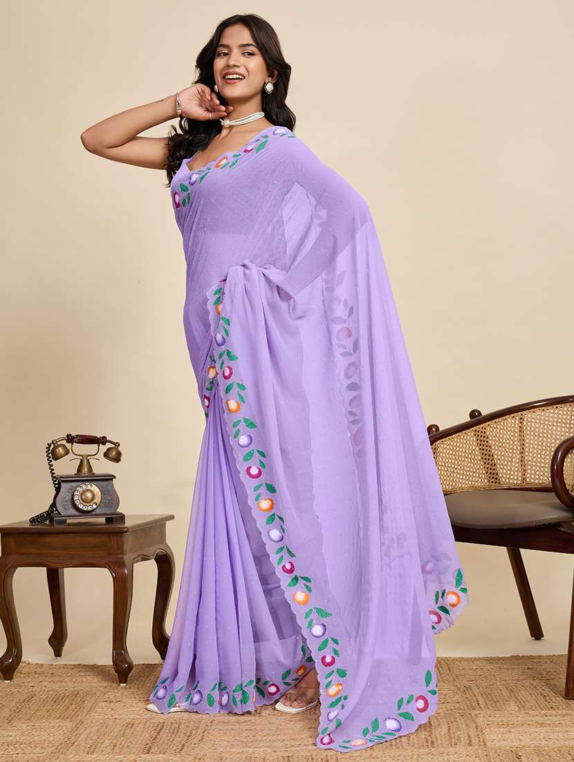 women solid with work embellished saree with blouse - 22058811 - Standard Image - 1