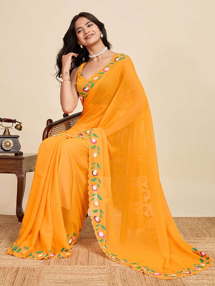 women solid with work embellished saree with blouse - 22058812 -  Standard Image - 1
