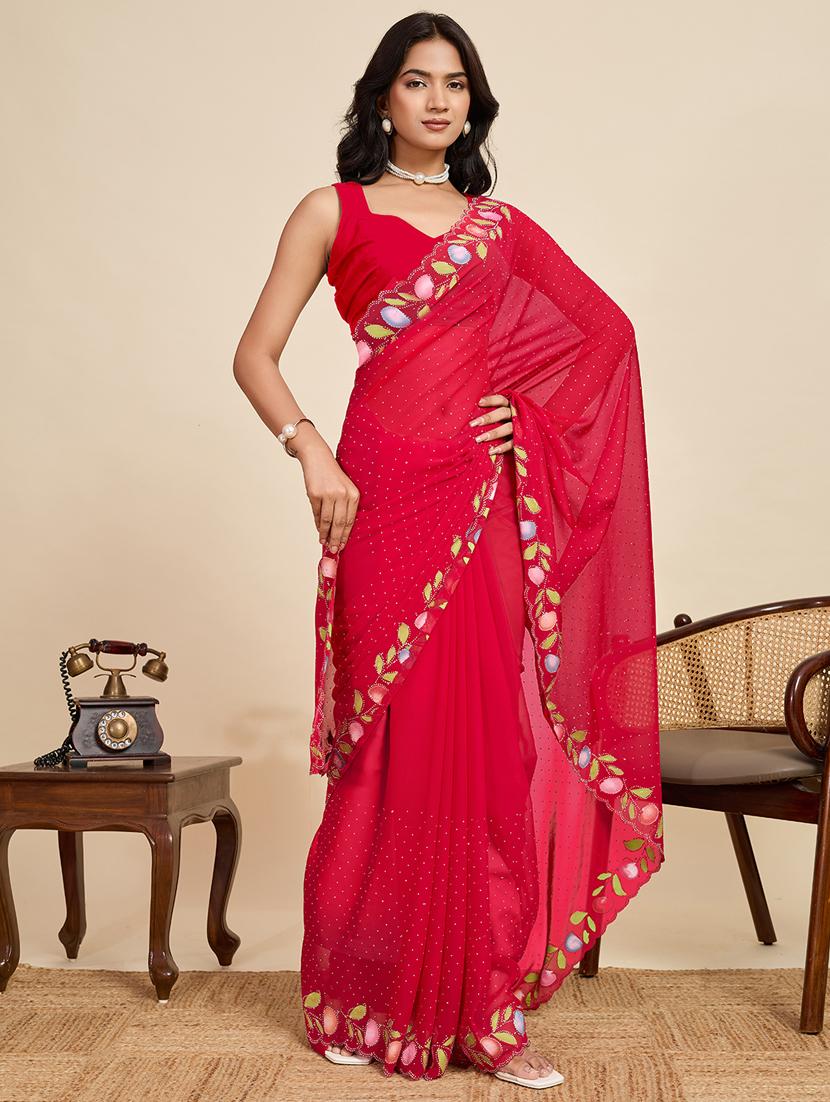women solid with work embellished saree with blouse - 22058813 - Standard Image - 1