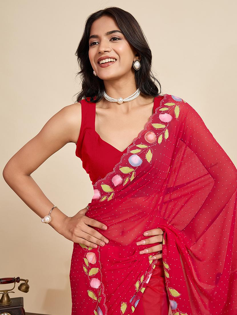 women solid with work embellished saree with blouse - 22058813 - Standard Image - 4