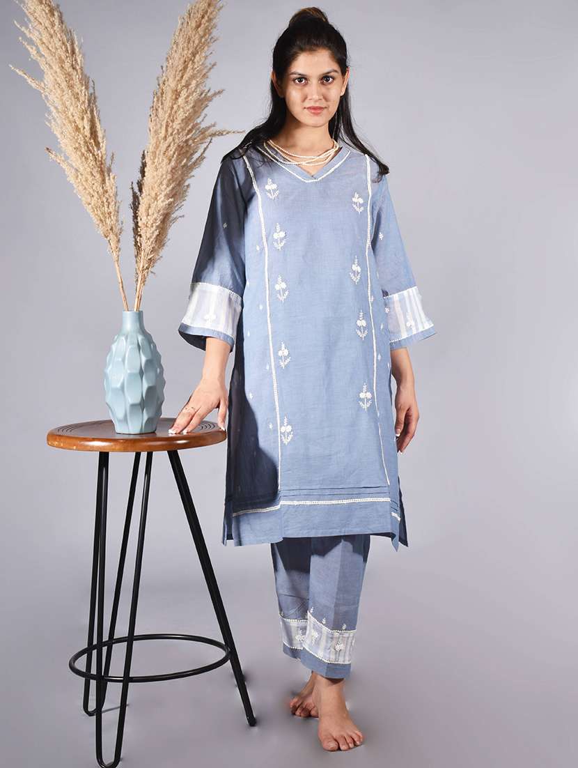 women embroidered three quarter sleeve kurta pant with dupatta set - 22058879 -  Standard Image - 1