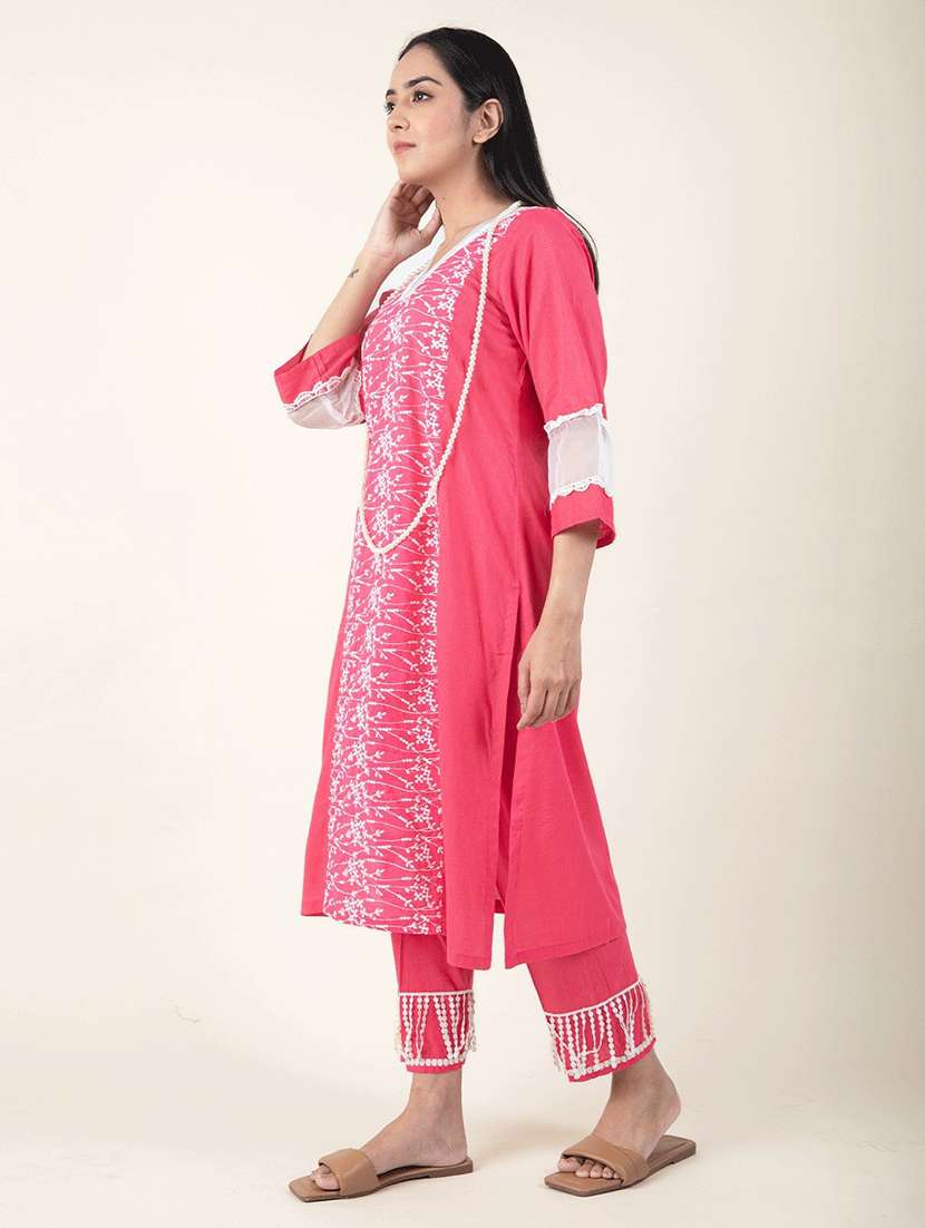 women three quarter sleeve kurta pant set - 22058936 -  Standard Image - 1