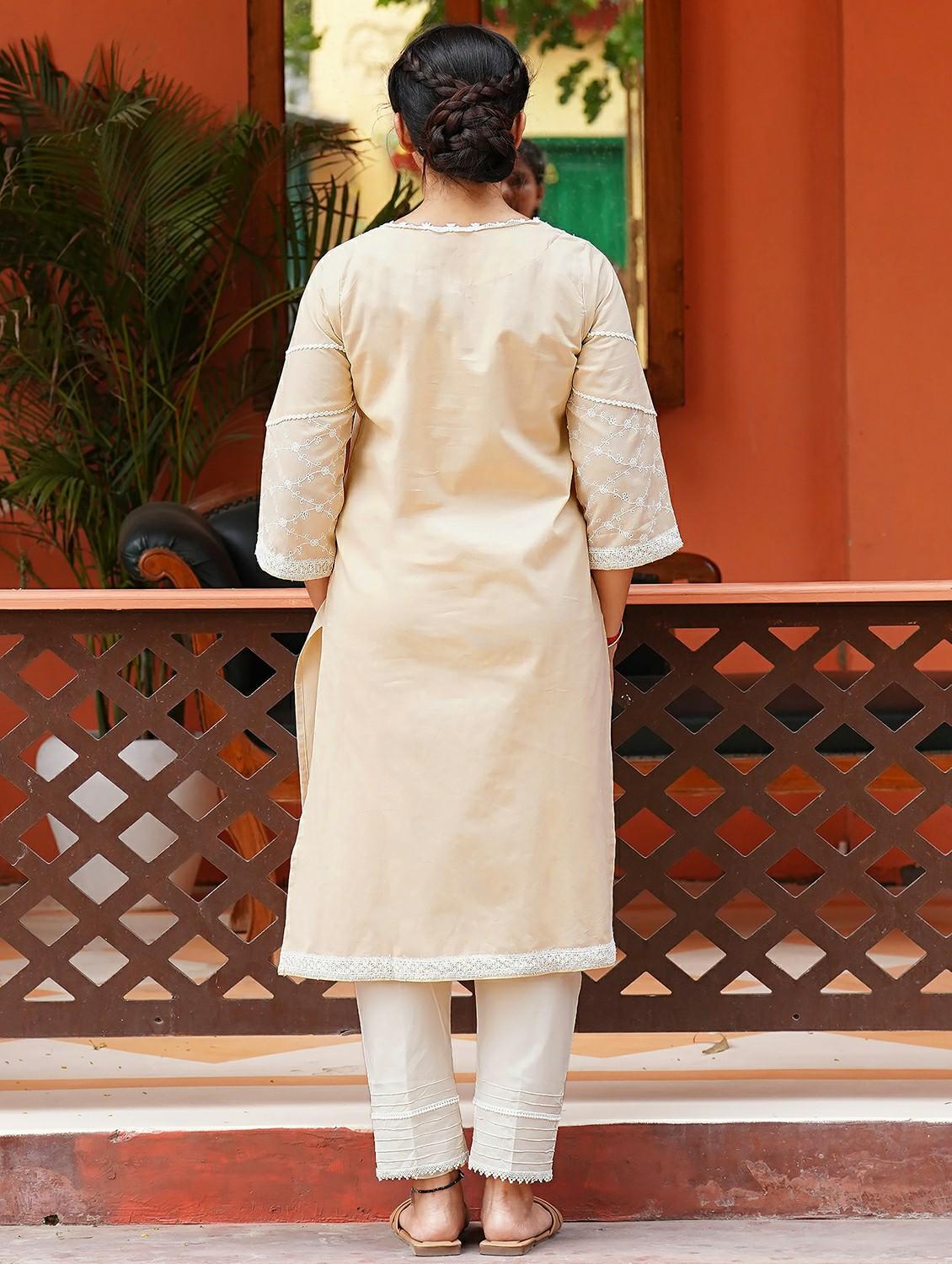 women three quarter sleeve kurta pant set - 22058964 - Standard Image - 4
