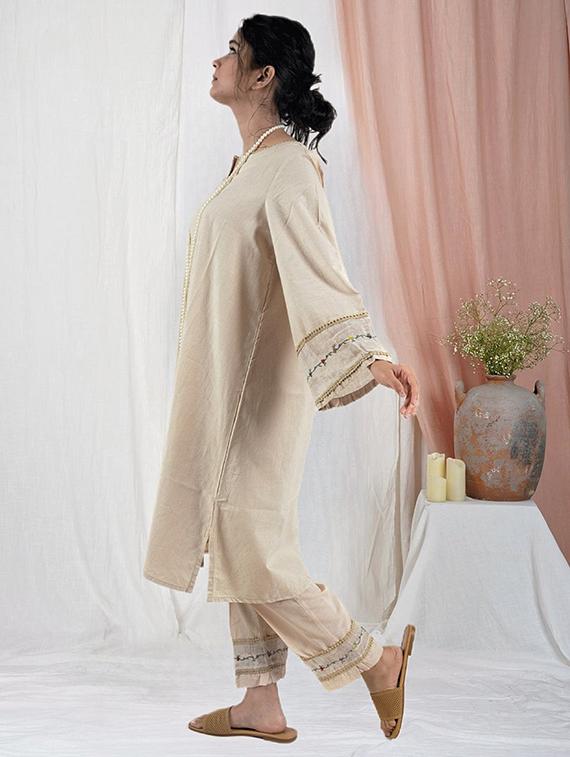 women three quarter sleeve kurta pant set - 22059013 - Standard Image - 1