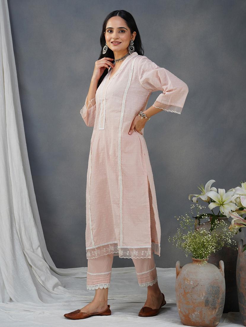 women three quarter sleeve kurta pant set - 22059027 - Standard Image - 1