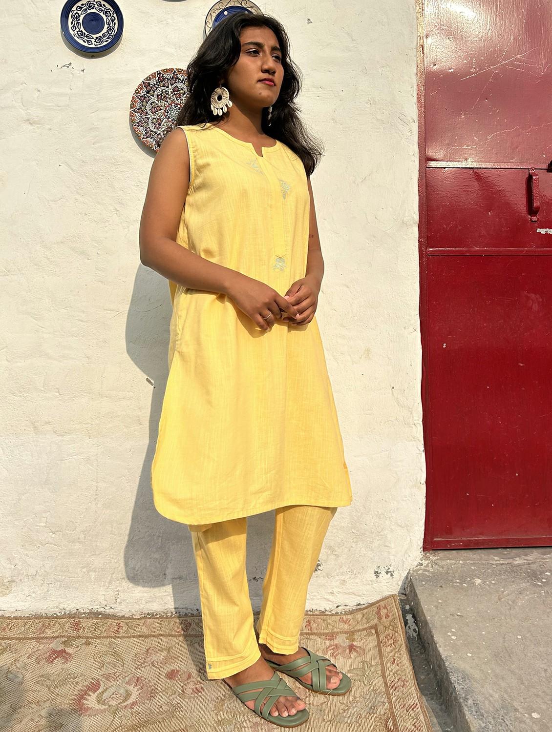 yellow cotton kurta pant set - 22059041 - Standard Image - 1