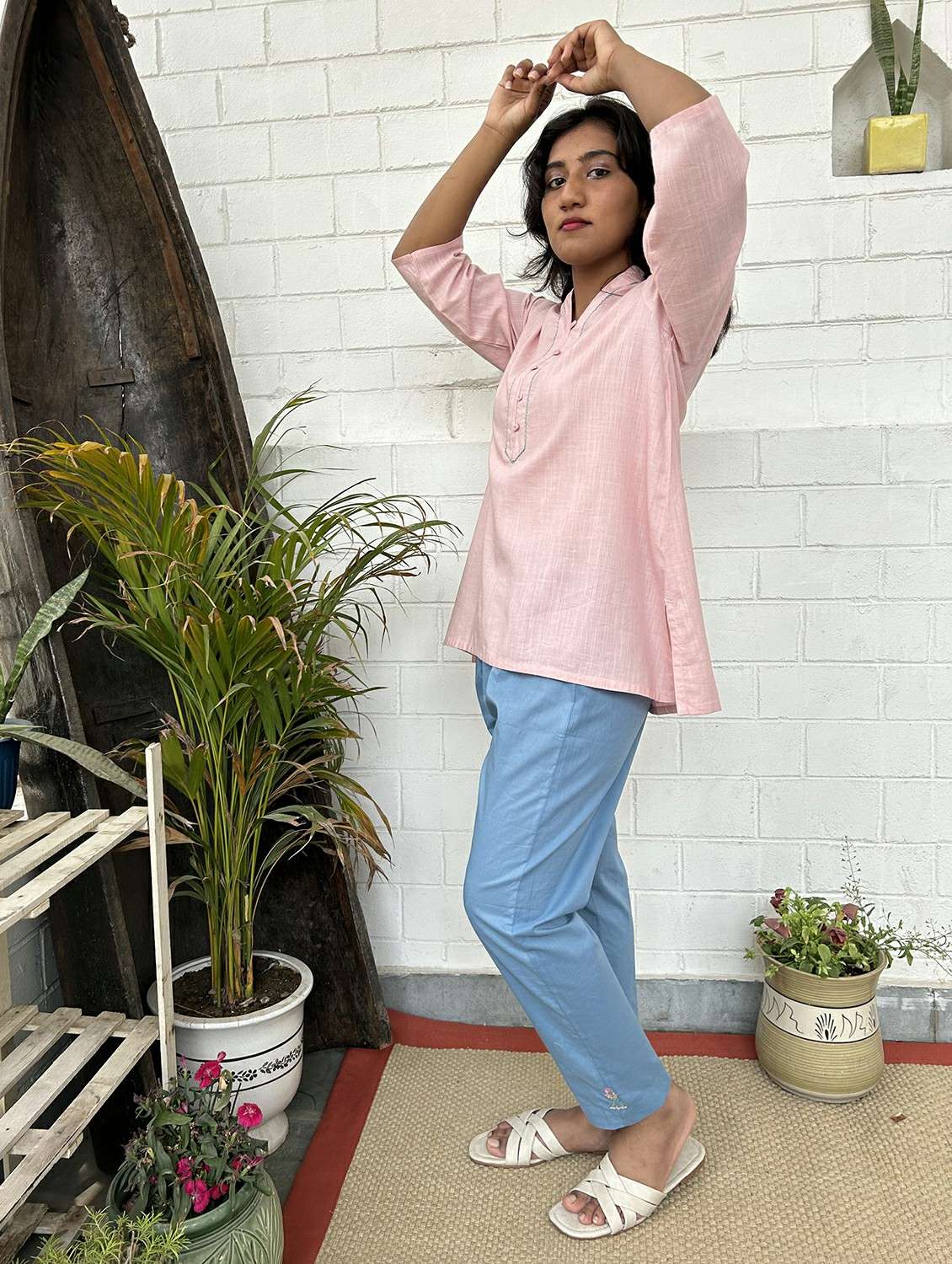 women self design three quarter sleeve kurta pant set - 22059111 -  Standard Image - 1