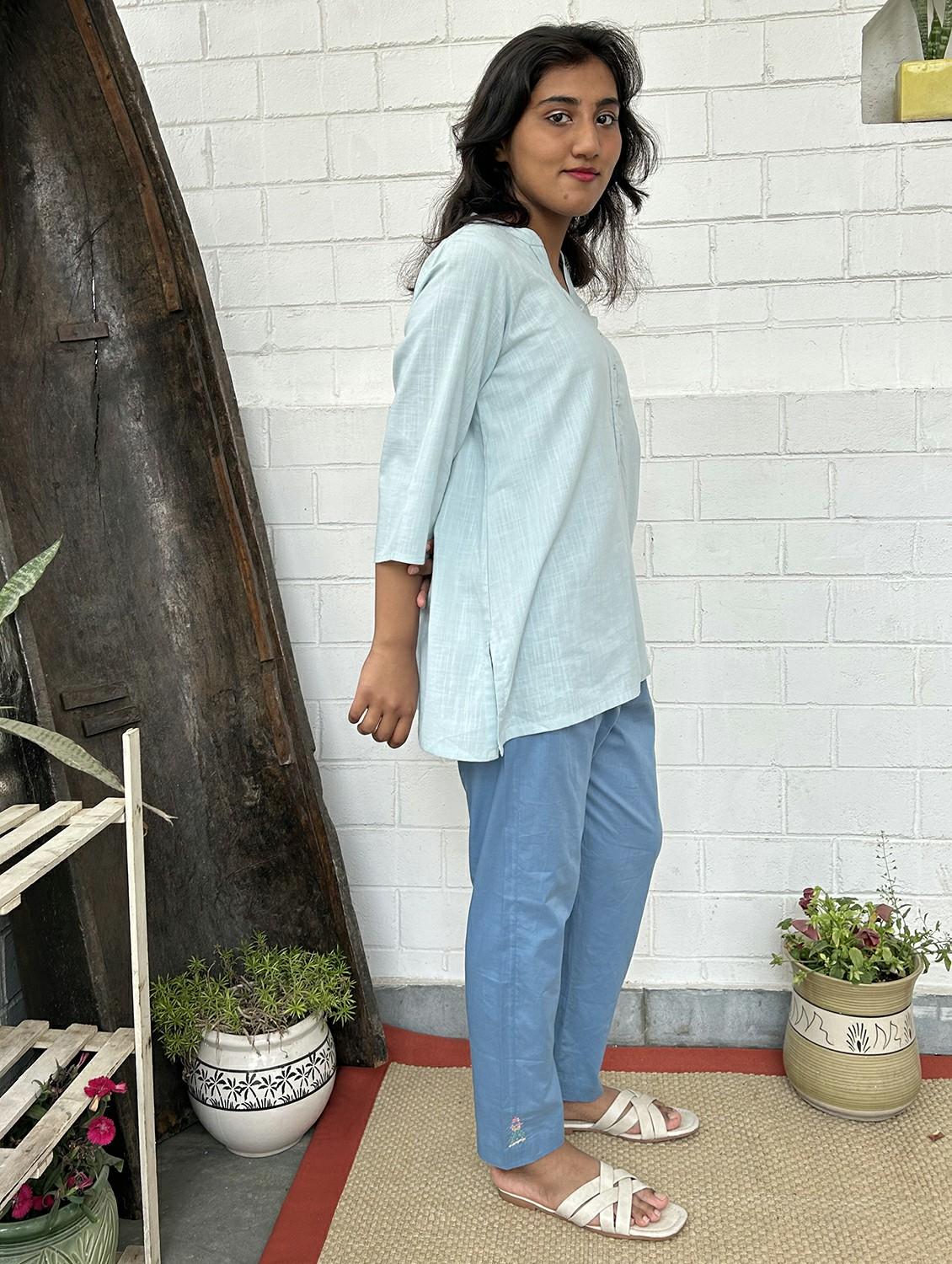 light blue cotton kurta pant  set - 22059118 -  Standard Image - 1