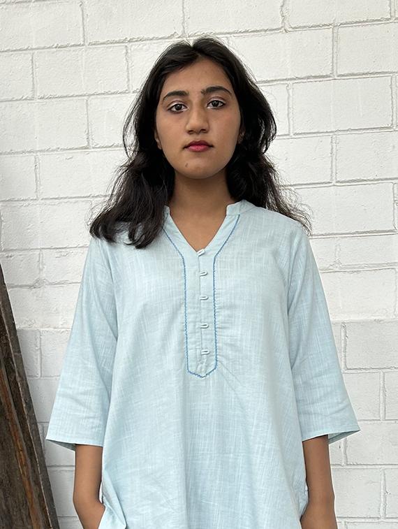 light blue cotton kurta pant set - 22059118 - Standard Image - 4