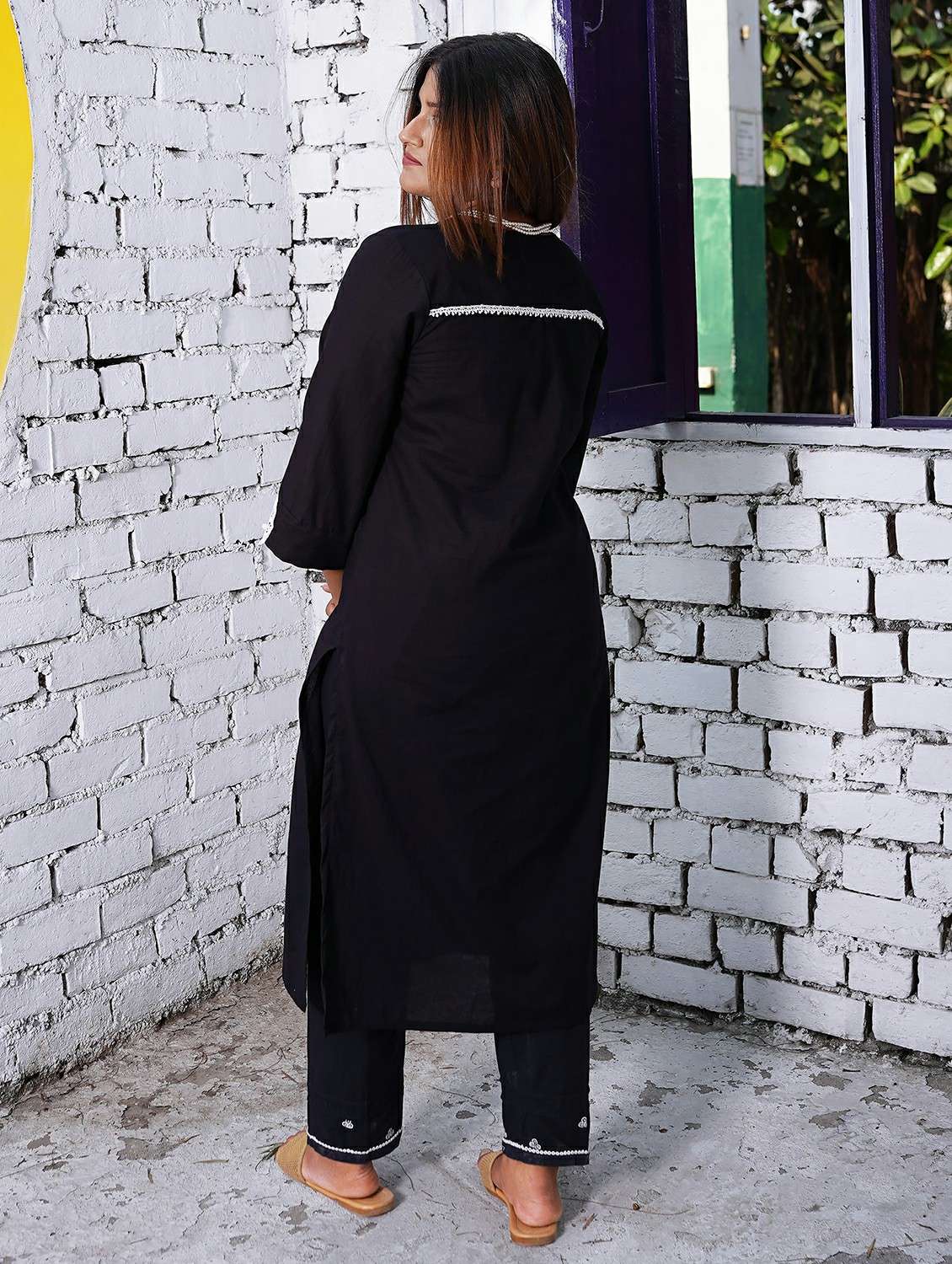 women solid three quarter sleeve kurta pant set - 22059153 -  Standard Image - 4