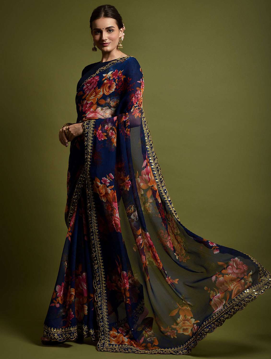 women floral printed saree with blouse - 22059222 -  Standard Image - 1