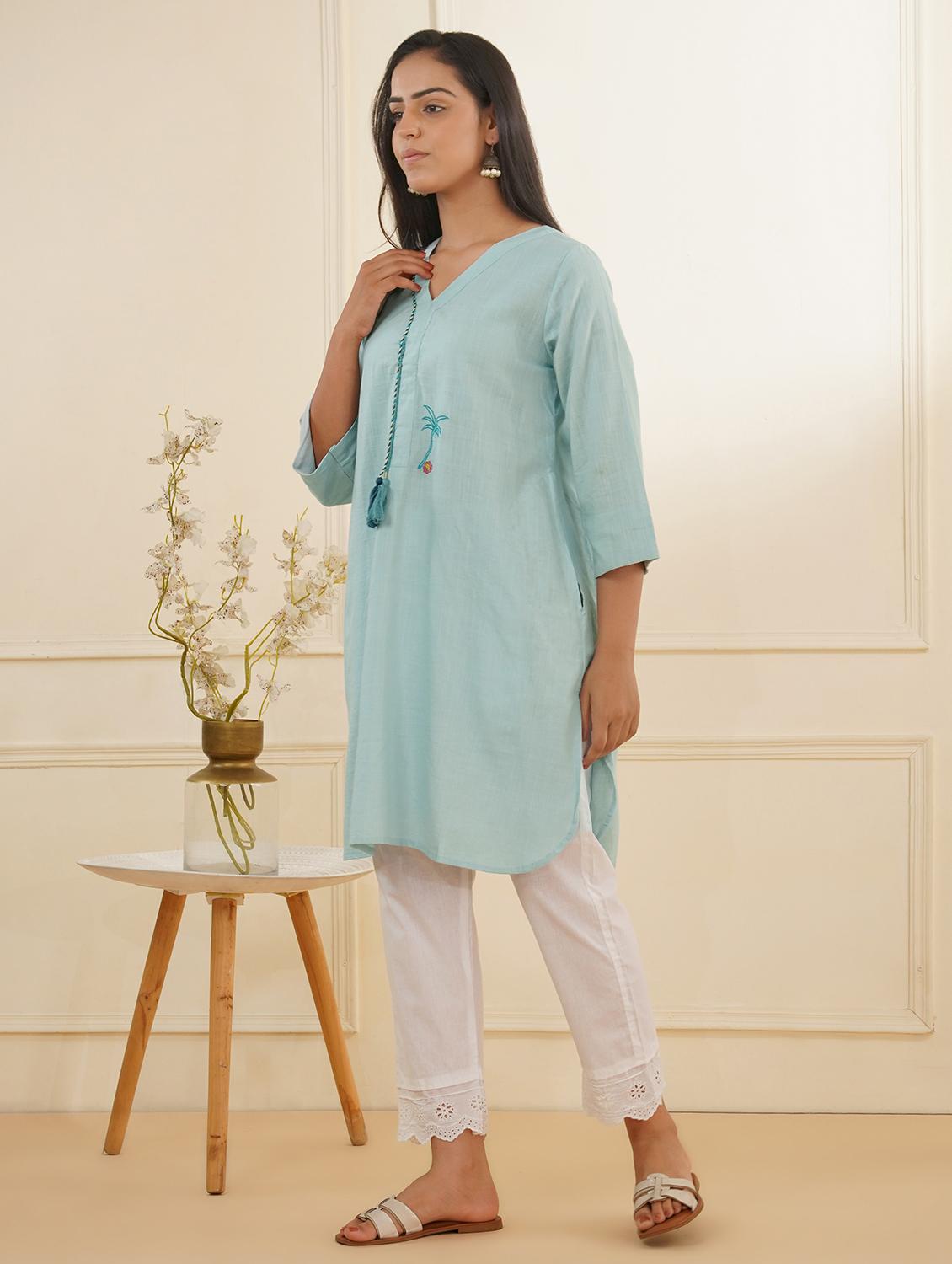 light blue cotton kurta pant  set - 22059237 -  Standard Image - 1
