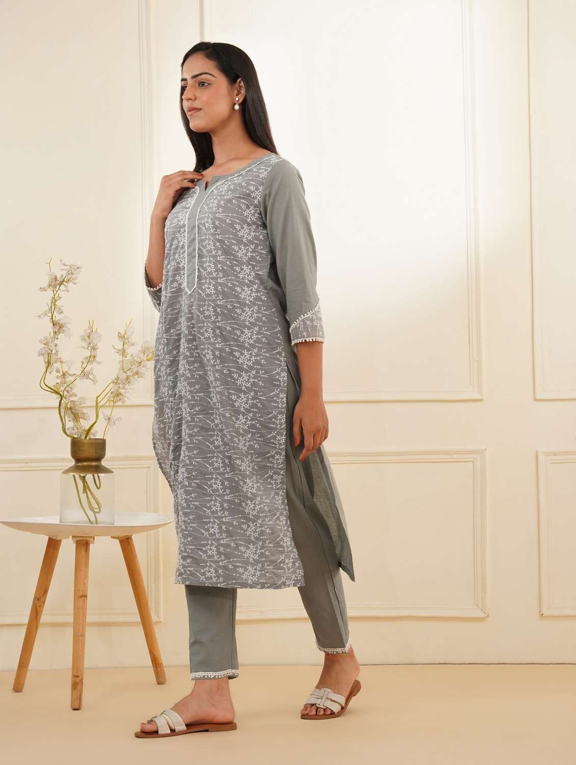 women three quarter sleeve kurta pant set - 22059242 -  Standard Image - 1