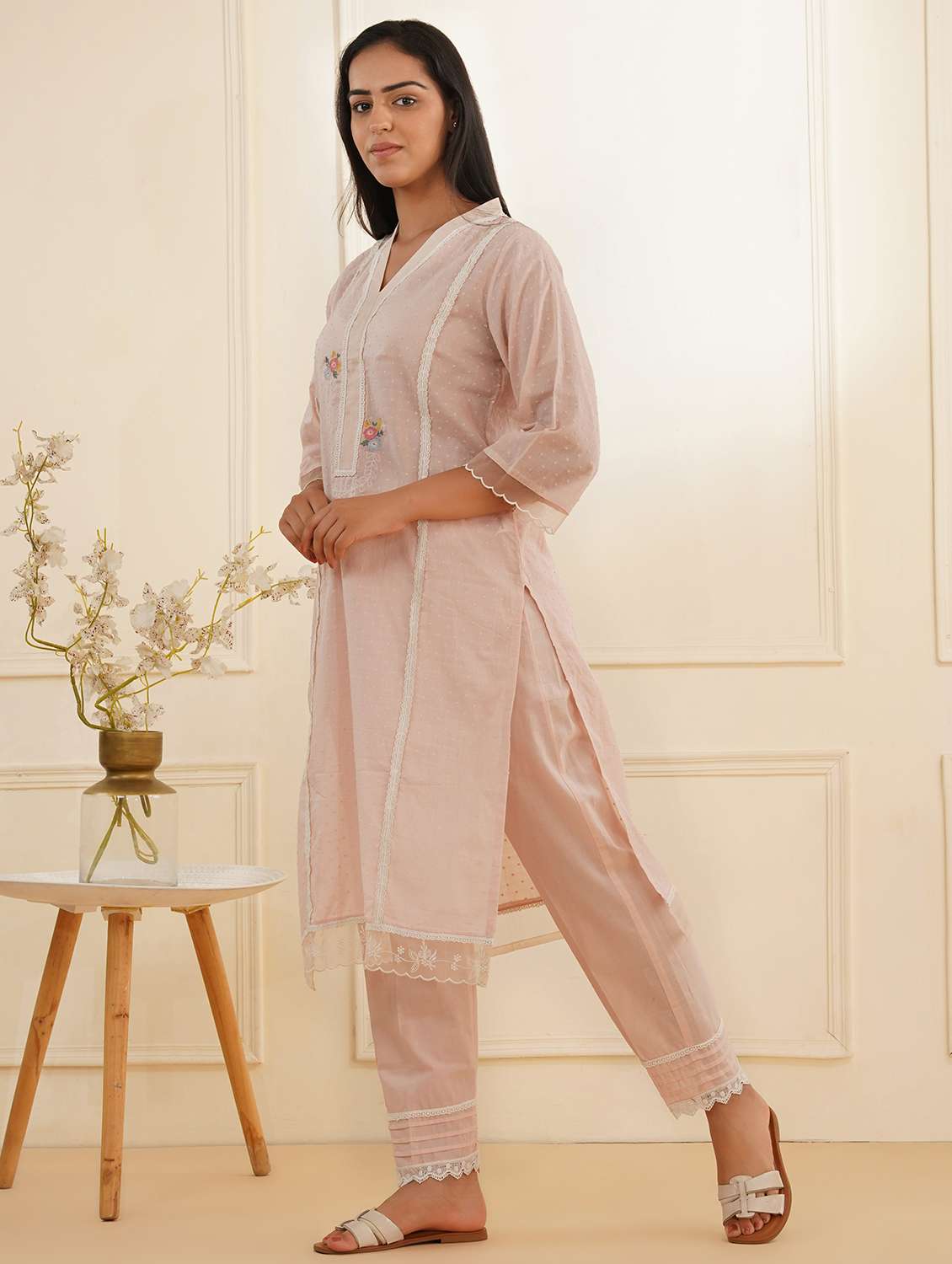 women three quarter sleeve kurta pant set - 22059246 - Standard Image - 1