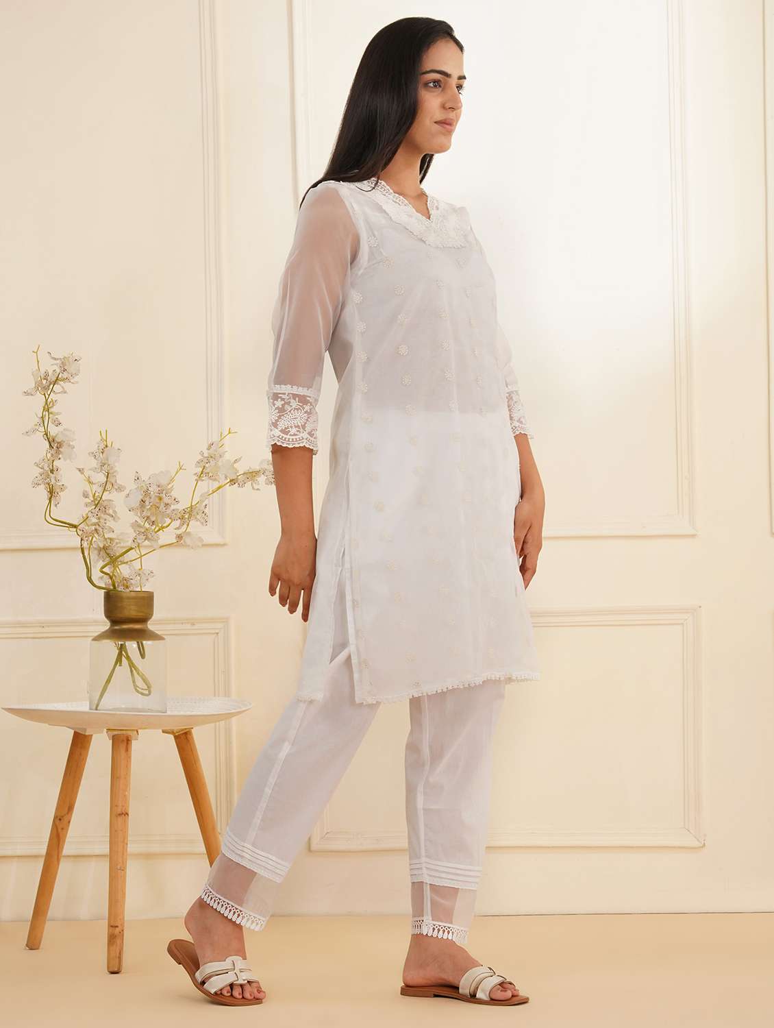 women three quarter sleeve kurta pant set - 22059248 -  Standard Image - 1