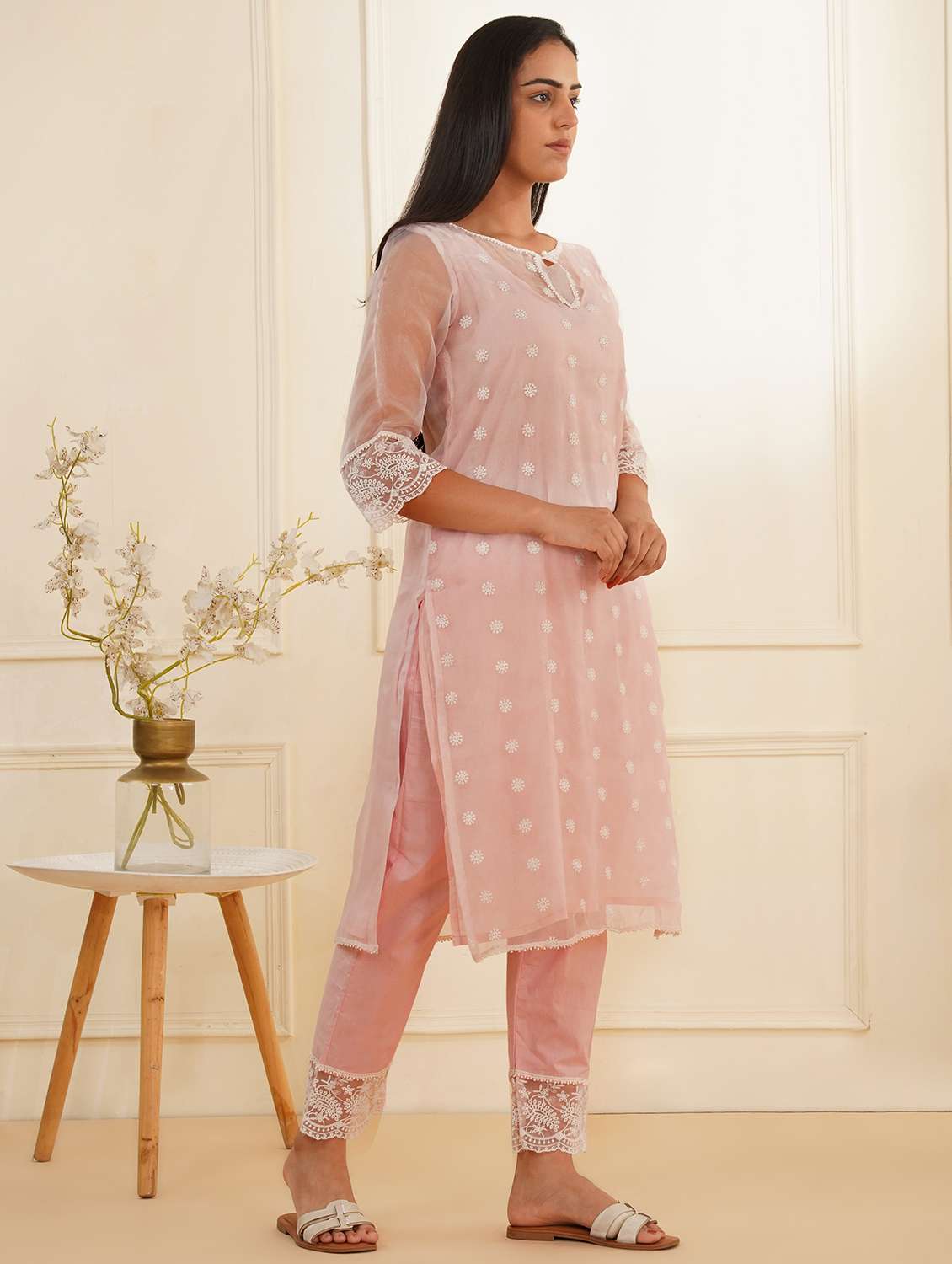 women three quarter sleeve kurta pant set - 22059249 - Standard Image - 1